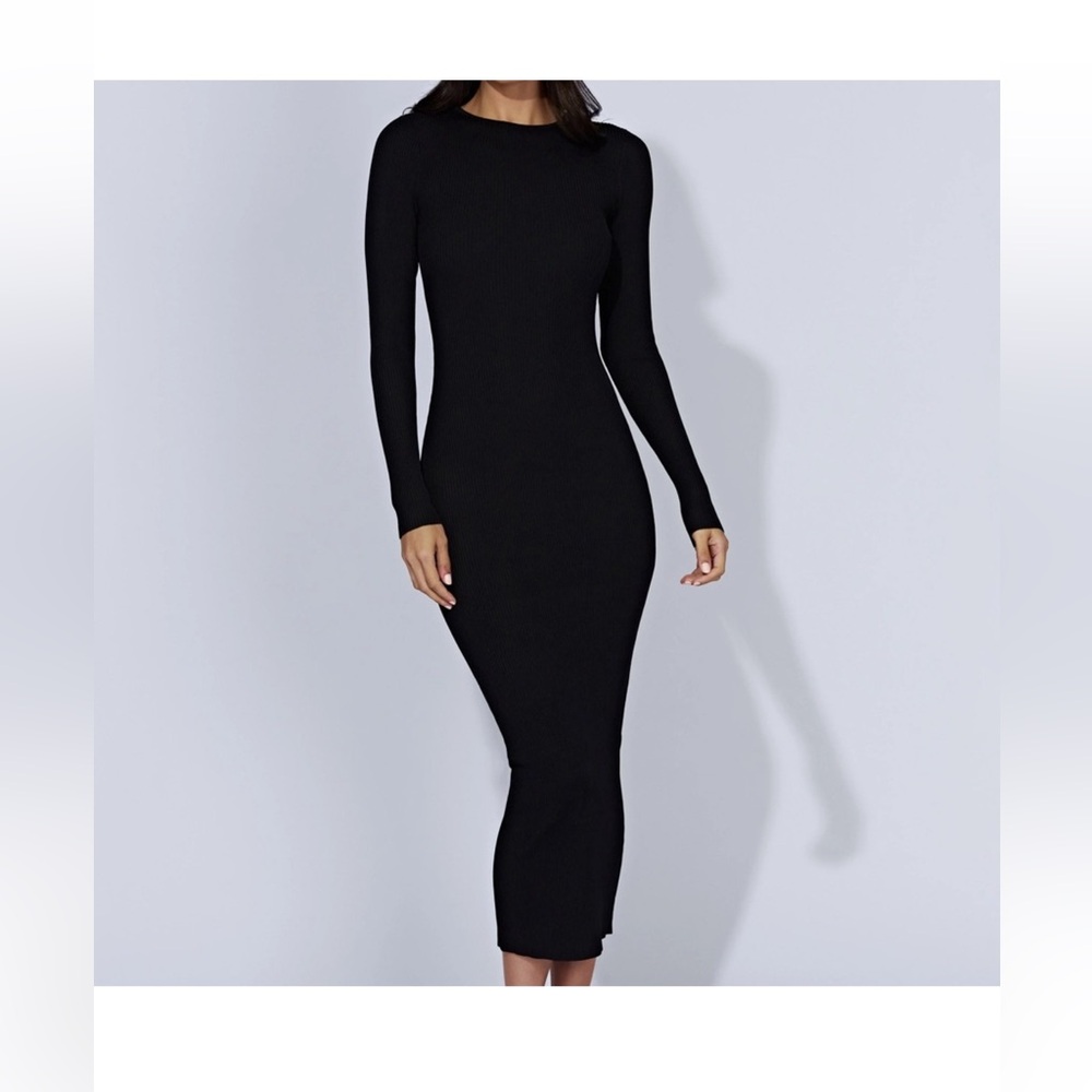 Meshki Rowen Long Sleeve Midi knit Dress- Black
